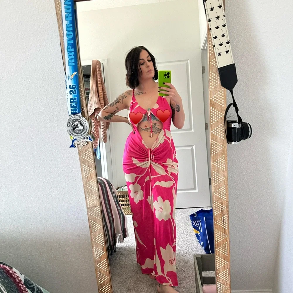 RESA Pink and Cream Floral Cutout Maxi Dress - Picture 7 of 7